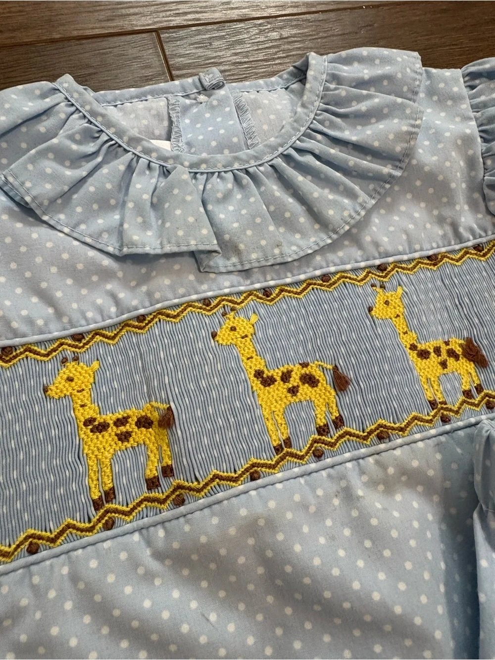 Posh Pickle 12M Baby Girl Smocked Giraffe 2pc Set Blue Polka Dot